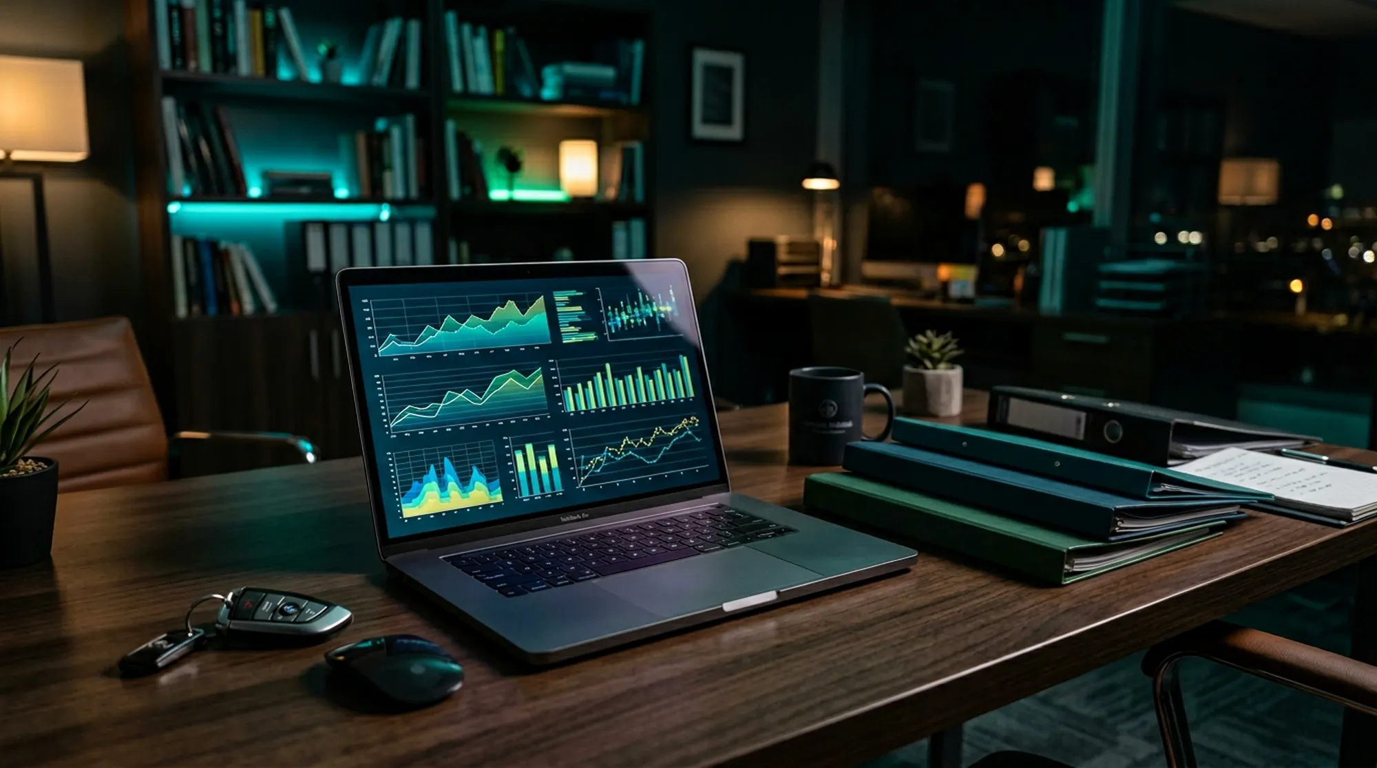 Stanowisko pracy z materiałami analitycznymi dotyczącymi ubezpieczeń